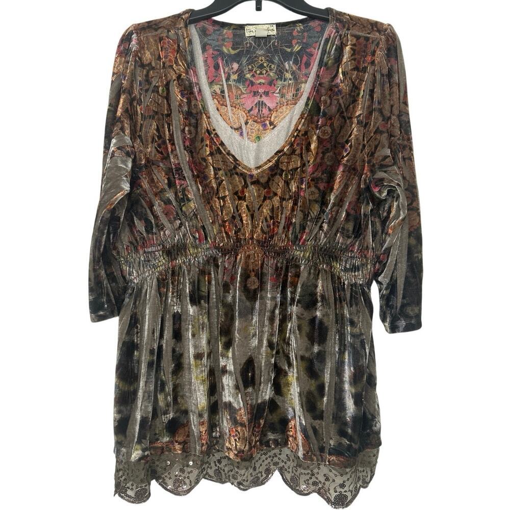 Y2K Velvet Empire Waist V Neck Tunic 1X Boho Whimsigoth Indie Fairy Grunge Top